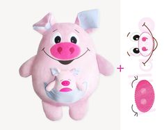 When you buy this double e-book, you will receive sewing instructions including a pattern for sewing the cuddly toy / soft toy pig "LANDOLIN" and sewing instructions including a pattern for the pig "LANDOLINCHEN". After purchase and payment, you can download and print out the instructions as a PDF. Also included are: 1 embroidery file for the face of pig "LANDOLIN" in size XL (18×30 cm) 1 embroidery file for the face of pig "LANDOLIN" in size M (13×18 cm) 1 embroidery file for the face of piglet Pig Sewing Patterns, Pig Crafts, Funny Pigs, Cuddly Toy, Sewing Toys, Felt Toys, Animal Pillows, Fabric Dolls, Felt Crafts