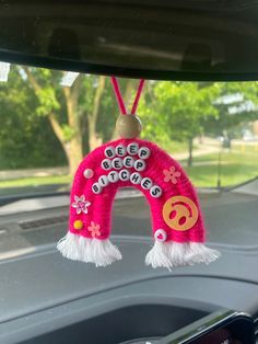 Cute rainbow to make your car a happier place!!  Hang on your rear view mirror to add some extra cuteness to your car Homemade Car Accessories, Disco Ball Car Charm, Diy Car Mirror Hangers, Rainbow Car Charm, Craft Nights, Sew Christmas, Rainbow Car, Car Mirror Hangers, Car Charms Rear View Mirror