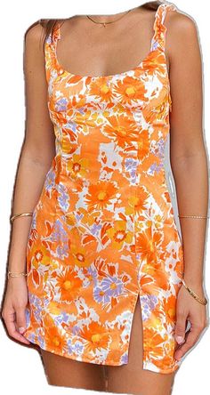 Trendy Spring Mini Dress For Garden Party, Summer Mini Dress With Floral Print, Flirty Floral Mini Dress For Spring, Orange Knee-length Mini Dress For Summer, Trendy Mini Floral Print Dress, Mini Floral Print Dress For Day Out, Spring Lace Mini Dress, Orange Mini Dress For Vacation, Spring Mini Dress For Garden Party