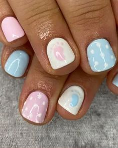 Cute Gender Reveal Nails, Short Gender Reveal Nails, Baby Shower Nails Girl, Baby Shower Nail Art, Baby Nail Art