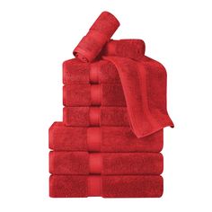 a stack of red towels folded on top of each other