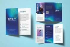 an open brochure is shown on a blue background