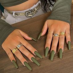 Khaki Green Nails, Khaki Nails, Matte Green Nails, Green Acrylic Nails, Green Nail Art, Green Nail Polish, Racun Shopee