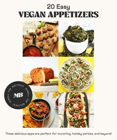 an advertisement for vegan appetizers with pictures of different foods and vegetables on it