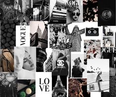 a collage of black and white images with the words love