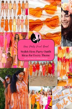 an orange and pink fashion collage with the words stylish items party outfit ideas for every home