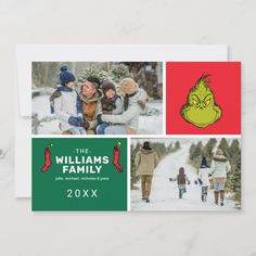 the grinch family christmas card is shown in three different photos, one with an ugly grinch on it