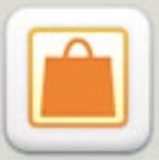 an orange shopping bag icon on a white square button with a light reflection in the center