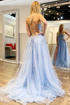 This is a made-to-order product. It can be custom made to your exact measurements and more colors. *Colors may photograph differently under studio lighting. Custom size is recommended, totally free. If you can't find the color you want above, please write your color or your custom made measure... Blue Tulle Prom Dress, Blue Lace Prom Dress, Prom Dresses Long Blue, Sweep Train Prom Dress, Light Blue Prom Dress, Winter Formal Dresses, Puffy Dresses, Tulle Evening Dress, فستان سهرة