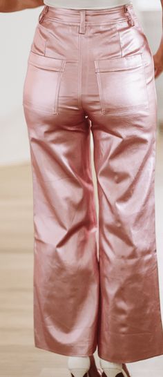 We love these high waisted metallic pants. Fit: True to size with stretch in them. Model is 5'6 wearing size small Metallic Pants, Pants Fit, Shine Bright, Our Love, High Waisted, Pants, Pink, How To Wear, Trousers