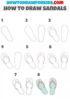 how to draw sandal step by step instructions for kids and beginners with pictures