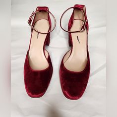 Maisie Studded Heels In Velvet Upper : Textile Lining: Leather Sole: Sole Heel : 3" High Velvet Block Heels, Velvet Heels, Studded Heels, Red Crystals, Ruby Red, Red Velvet, Shoes Women Heels, Block Heels, J Crew