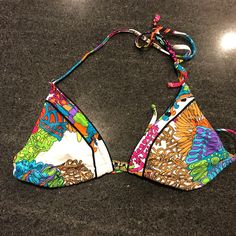 Fun Bikini Top ... Ready For Vacation Gold Details , Never Worn Multicolor Triangle Halter Top For Beach Party, Summer Multicolor Triangle Halter Top, Multicolor Halter Top For Pool And Beach Season, Multicolor Beachwear Halter Top For Vacation, Multicolor Halter Top Beachwear For Vacation, Multicolor Halter Top For Beach Vacation, Fun Fitted Tankini For The Beach, Multicolor Triangle Halter Top For Vacation, Multicolor Halter Top For Beach Party Vacation