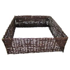 a brown wicker basket is shown on a white background