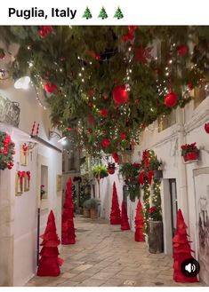 an image of christmas decorations hanging from the ceiling in a room with white walls and floors