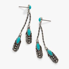 Silver Turquoise Feather Earrings, Feather Earrings Silver, Santa List, Gemstone Hoop Earrings, Symbolic Jewelry, How To Clean Metal, Colored Stones, Feather Charms, Turquoise Stones