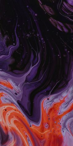 an abstract painting with orange and purple colors