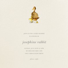 a duck and its chickling baby shower is shown in the center of this card