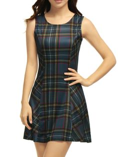 PRICES MAY VARY. Plaids, Round Neck, Mini Length, Stretchy, Unlined, Sleeveless, Slim Fit Women Round Neck Sleeveless Check Mini Dress, suit for casual wear, wear to work, nightclub, cocktail occasion Simple design with above knee length cut of the dress makes it suitable for all daily wear and formal occasions This mini dress is suitable as a seasonal transition item for the weekend or abroad; Pair it with strappy heels for an occasion-ready ensemble Model Body Size: Height: 5'3", Chest: 33inch Sleeveless Plaid Dress, Plaid Summer Dress, Plaid Dresses, Plaid Tank Top, Summer Plaid, Tartan Dress, Sleeveless Pullover, Flare Mini Dress, Dress Xl