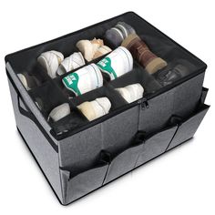 an open storage bag filled with coffee cups