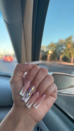 Acrylic Nails Nude, Diy Acrylic Nails, Girly Acrylic Nails, Glow Nails, French Acrylic Nails, Nails Only, Long Square Acrylic Nails