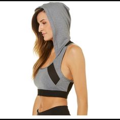 Never Worn. Super Cute Nwt Heather Grey Hooded Sports Bra Sz Medium. Racerback Mesh Detail. Fitted Activewear With Drawstring Hood For Streetwear, Sportswear Hoodie For Gym, Gray Moisture-wicking Casual Sports Bra, Athleisure Tops With Adjustable Hood For Workout, Athleisure Sports Hoodie Top, Sports Athleisure Hoodie Top, Hip Hop Sports Hoodie, Fitted Sporty Hoodie For Loungewear, Athleisure Tops With Drawstring Hood For Gym