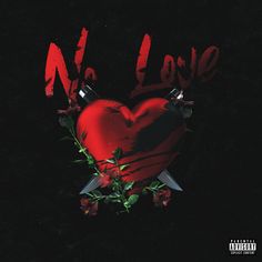 a red heart with two swords sticking out of it and the word no love on top