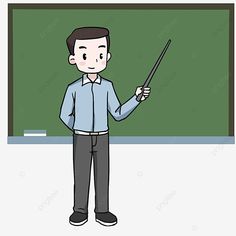 a man standing in front of a blackboard with a pointer, cartoon, character png and psd