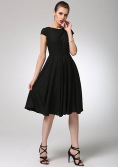 Little Black Dress Uk, Cape Sleeve Dress, Party Dress Classy, Below The Knee Dresses, Black Knee Length Dress, Black Short Sleeve Dress, Summer Linen Dresses, Black Tie Dress, Black Party Dresses