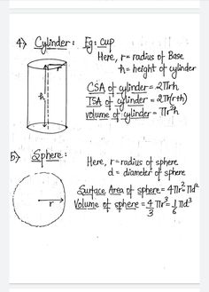 a diagram showing the volume and surface of a cylinder