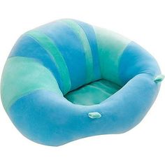 a blue and green dog bed on a white background