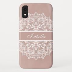 an iphone case with the name kahlha in white and beige on it's front