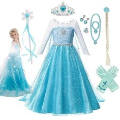 Girls Dress Synthetic Crystal Bodice Princess Party Dress Children Clothes Size: 160(11-12T). Princess Anna Dress, Princess Elsa Dress, Princess Party Dress, Frozen Elsa Dress, Elsa Cosplay, Disney Princess Costumes, Costume Disney, Usa Party, Costume For Girls