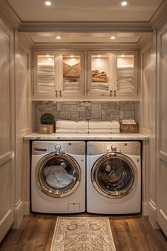 a washer and dryer in a small room