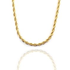 This pristine 18K Gold Rope Chain is crafted with diamond machined grooves, creating a flawless and breathtaking look at first glance. Perfect for pairing with pendants or adding an elegant touch to any outfit. White Gold Rope Chain Necklace, Classic Link Chain Necklace With Rope Detail, Elegant Rope Chain Link Jewelry, Classic Link-style Rope Chain Necklace, Classic Rope Chain Link Necklace, Yellow Gold Jewelry With Rope Chain Link, Yellow Gold Rope Chain Necklace, Elegant Gold Diamond Cut Rope Chain Necklace, Elegant 14k Gold Tarnish Resistant Rope Chain Necklace