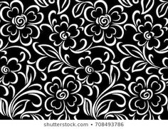 a black and white floral pattern with swirls on the edges, suitable for wallpaper or fabric