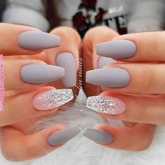 Virgo Nails Designs Short, Grey Matte Nails, Grey Nail, Coffin Nails Matte, Nagel Tips, Gray Nails, Nails Prom, Prom Nails, Coffin Nails Designs