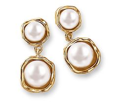 PRICES MAY VARY. Innovative Double Pearl Design: Unique earrings featuring a captivating design with two pearls. A larger pearl is cradled in a gold bowl-like setting at the base, while a smaller pearl is elegantly covered by a gold bowl on the top. Versatile Glamour: Adds a touch of glamour to any outfit, suitable for both formal events and everyday wear. Quality Craftsmanship: Meticulously crafted with attention to detail, showcasing the skillful combination of pearls and gold for a sophistica Small Statement Earrings, Pearl Earrings Long, Chain Chandelier, Pretty Earrings Dangle, Statement Stud Earrings, Gold Bowl, Gold Bridal Earrings, Pearl Dangle Earrings, Bold Earrings