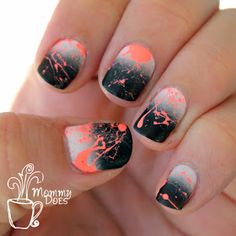 Black Nail Art Designs, Strawberry Nail Art, Splatter Nails, Neon Nail Art, Black Nail Art, Black Nail Designs, Her Nails, Black Nail, Neon Nails