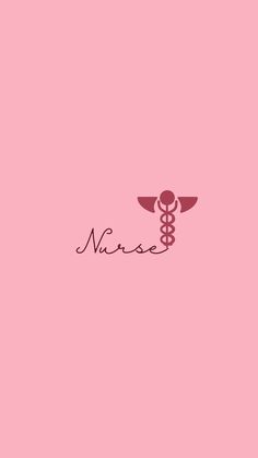 a pink background with the word nurse written in cursive writing and a cadus symbol