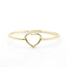 Super cute, this dainty ring has an open heart shaped cut out and is perfect for stacking or on its own.  Available in 14k yellow, rose, or white.  Also avaialable in platinum. Heart Shape Ring, Dainty Rings, Dainty Band, Love For Her, Heart Shaped Rings, Cute Heart, Dainty Bracelets, Open Heart, Delicate Rings