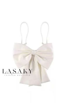 Lasaky - Chic Ivory Spaghetti Strap Tank Top for Women with Delicate Bow-Tie Accent Womens Tank Top, Strap Tank Top, Tank Top For Women, Spaghetti Strap Tank Top, Top For Women, Color Fabric, Summer Wear, Types Of Collars, Bow Tie