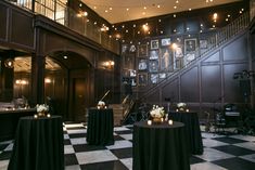 the reception room is decorated in black and white