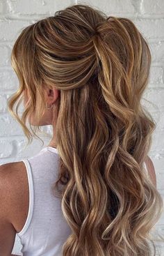 60 Best Half Up Half Down Hairstyles For 2023 - The Trend Spotter High Updo Wedding Medium Length Hair, Half Up Half Down Bridal Hair Face Framing, Half Updo Bridal Hair, Half Up Half Down Ponytail, Bridesmaid Stuff, Half Up Half Down Hairstyle, Down Hairstyle