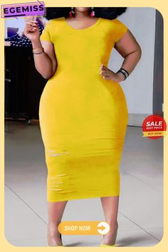 Casual Ripped Split Joint O Neck Straight Plus Size Dresses Spring Midi Bodycon Dress With Side Zipper, Spring Midi Length Bodycon Dress With Side Zipper, Casual Stretch Dress With Zipper Closure, Casual Stretch Dresses With Zipper, Casual Yellow Knee-length Bodycon Dress, Casual Stretch Dress With Side Zipper, Spring Bodycon Dress With Zipper Closure, Color Pick, Date Outfits