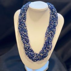 Multi Stranded Beaded Necklace In A Mix Of Blues. 18 Inch Length With 3 Inch Extender Nebx2312-0055 Blue Multi-strand Beaded Chain, Blue Faceted Beaded Necklaces For Party, Elegant Multi-strand Blue Beads, Blue Multi-strand Elegant Beads, Elegant Blue Multi-strand Beads, Blue Polished Beaded Necklaces For Parties, Blue Multi-strand Faceted Beads, Blue Faceted Multi-strand Beads, Blue Multi-strand Beaded Necklace With Faceted Beads