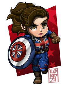 a cartoon character holding a shield with the british flag on it's chest and one hand