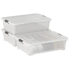 two plastic storage boxes with lids and dividers