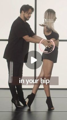 a man standing next to a woman on top of a dance floor with the caption in your hip