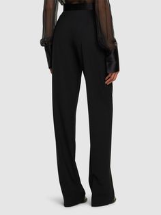 Concealed closure. Satin waistband. Model is wearing a sizeS Versace Brand, Wide Pants, Straight Leg Trousers, Flat Espadrilles, Shearling Jacket, Tailored Trousers, Ski Wear, Swimwear Tops, Bottoms Pants